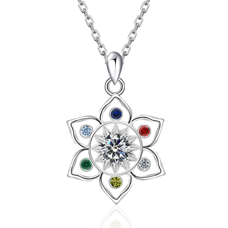 S925 Sterling Silver Chakra Lotus Birthstone Necklace