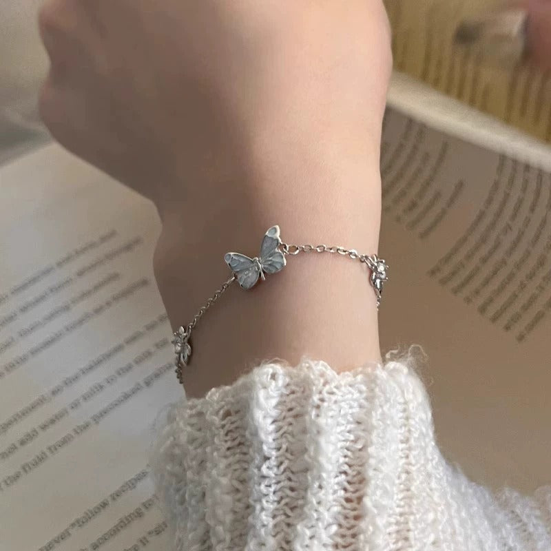 Glow-in-the-Dark Night Butterfly Platinum-Plated Necklace Bracelet Set