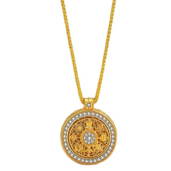 Rotatable 8 Treasures Compass Pendant Necklace, Silver Gold Plated with Moissanite, Vintage  Amulet Jewelry
