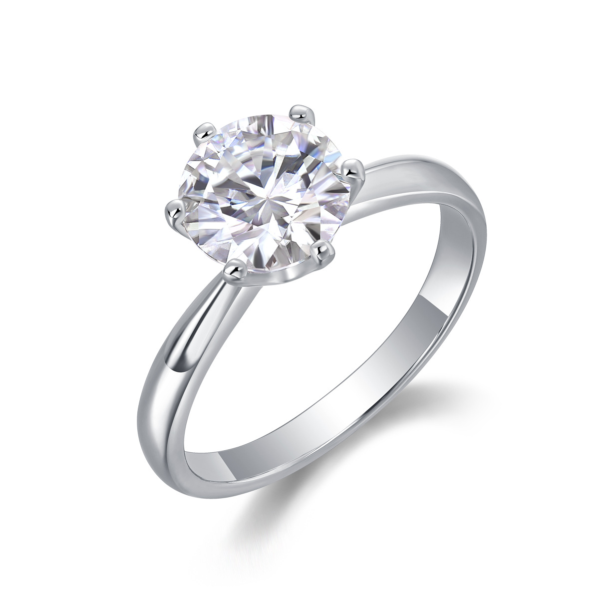 Classic Six Prong Solitaire Ring, S925 Silver with Round Moissanite, Timeless Engagement Promise Ring for Women