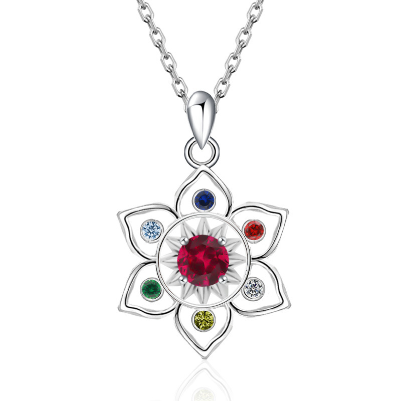 S925 Sterling Silver Chakra Lotus Birthstone Necklace