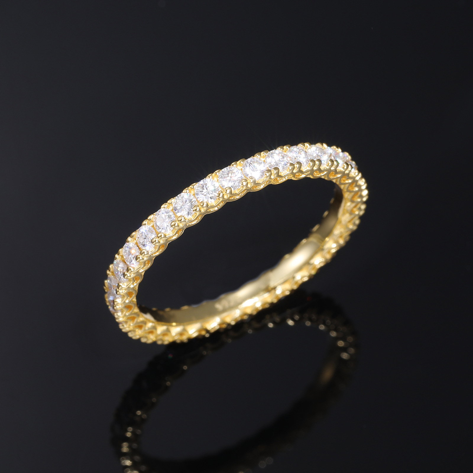 S925 Sterling Silver Full Paved Moissanite Eternity Ring, Stackable Wedding Band