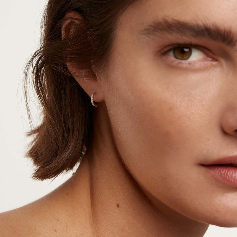 S925 Silver Huggie Hoop Earrings with Paved Stones