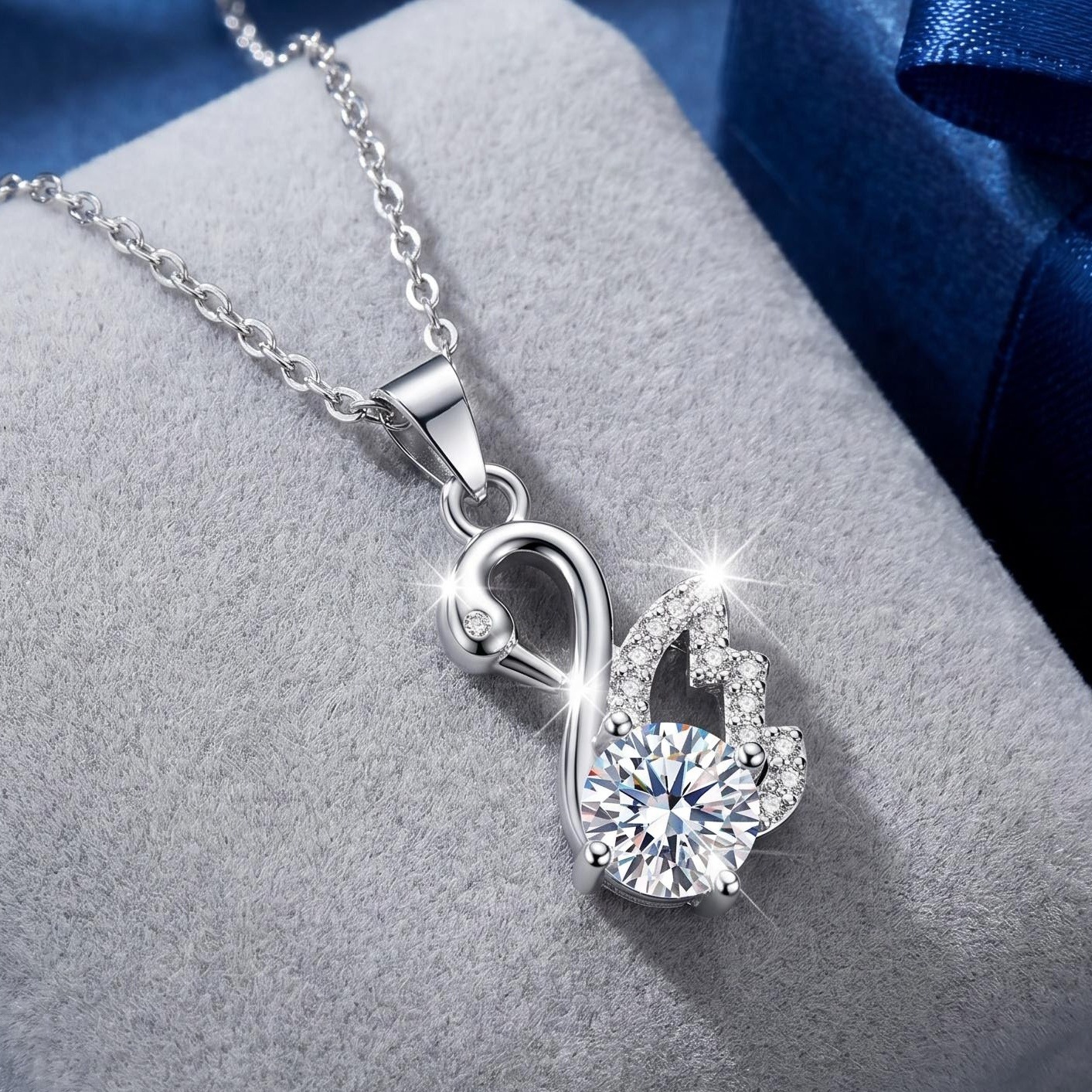 1 Carat Moissanite Swan Pendant Necklace | S925 Sterling Silver Korean Style Minimalist Clavicle Chain