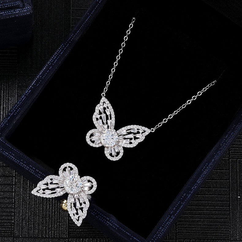 S925 Silver Butterfly Y-Drop Moissanite Necklace, Adjustable Tassel Clavicle Chain Jewelry