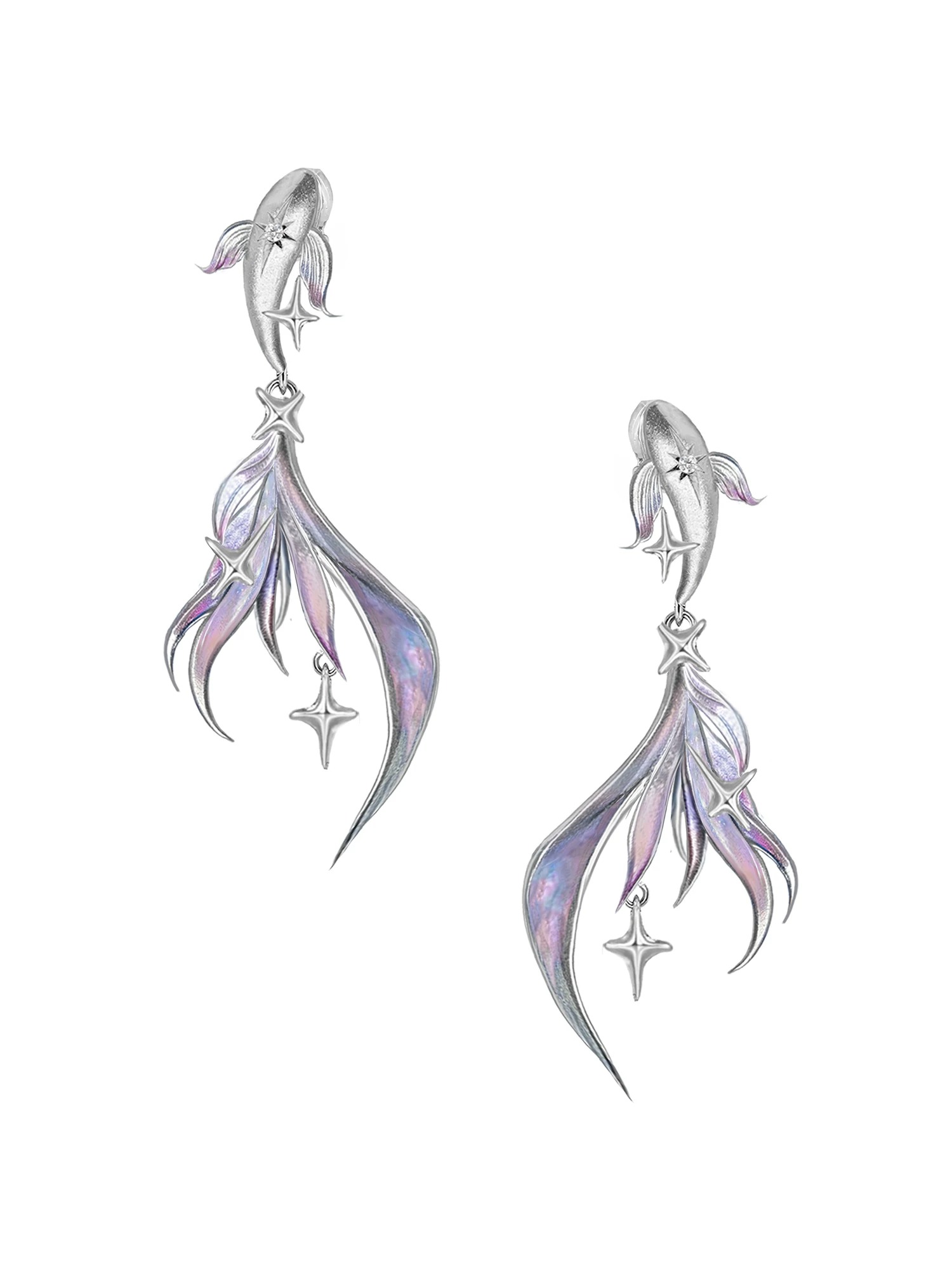 Deep Sea Legend Gradient Enamel Fishtail Earrings | Premium Cool-Tone Stud & No-Piercing Ear Cuff 2 Styles