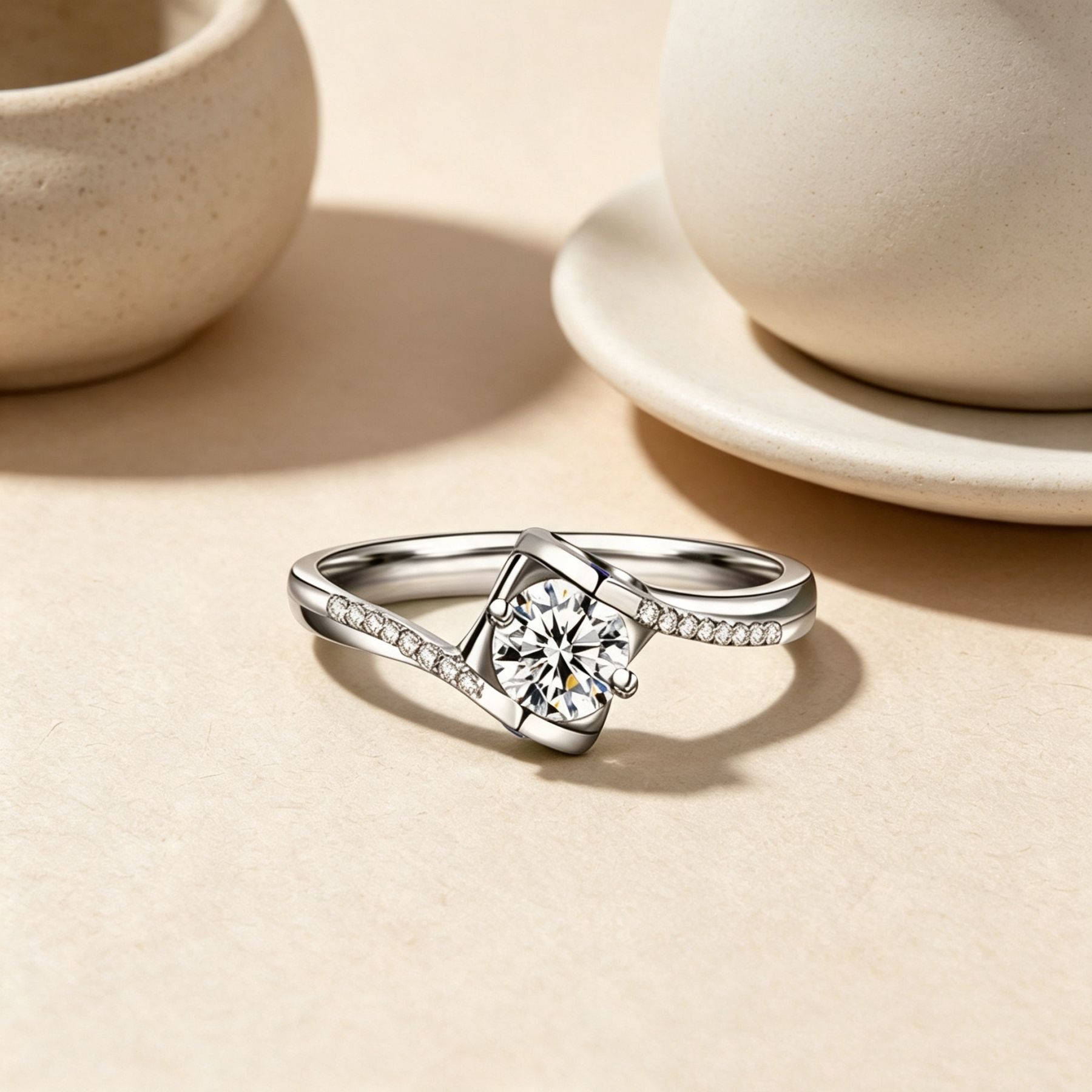 S925 Sterling Silver Angel's Kiss Twist Band Moissanite Ring, Colored Moissanite Engagement Ring