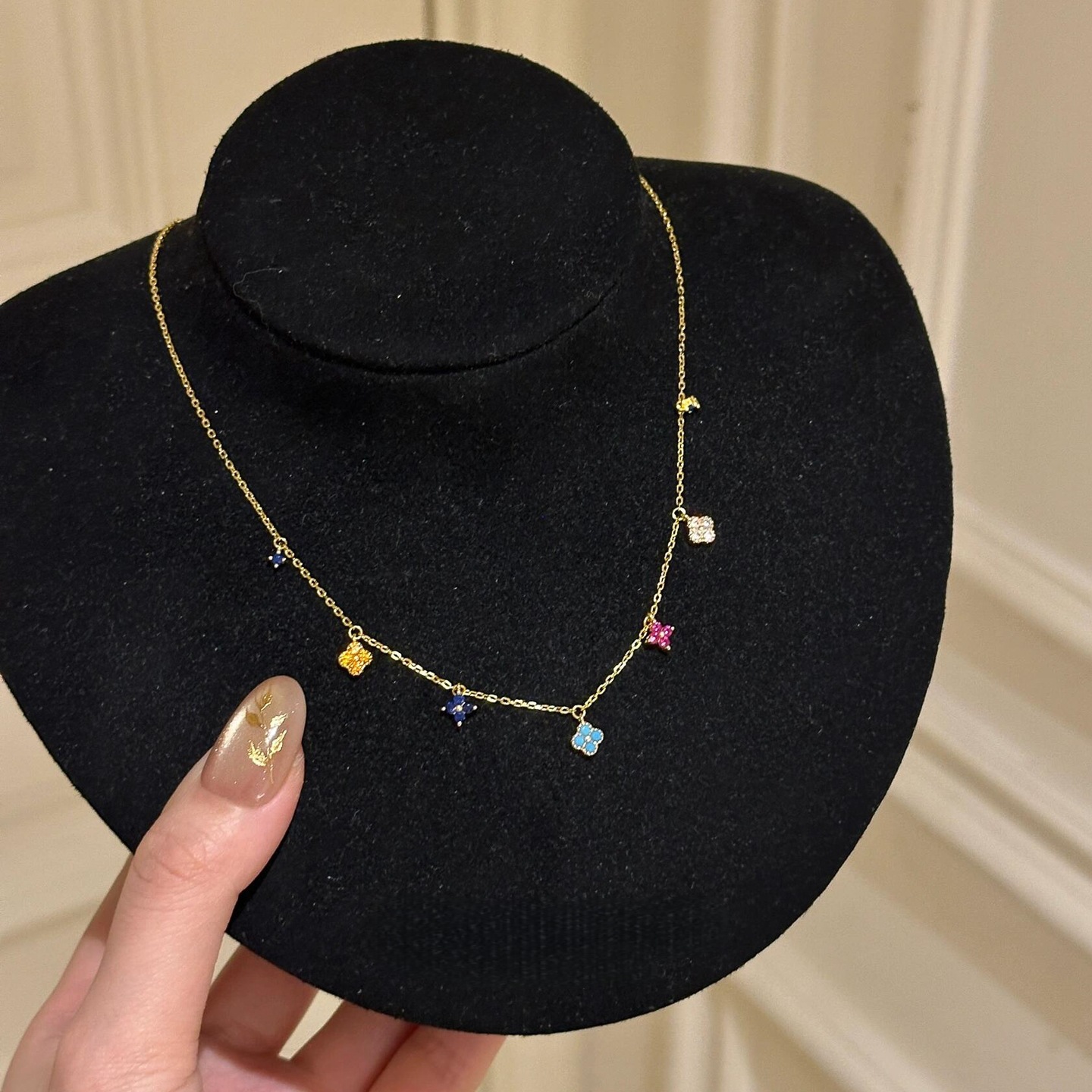  Colorful Mini Clover Pendant Necklace, Dainty Lucky Four Leaf Clover Choker