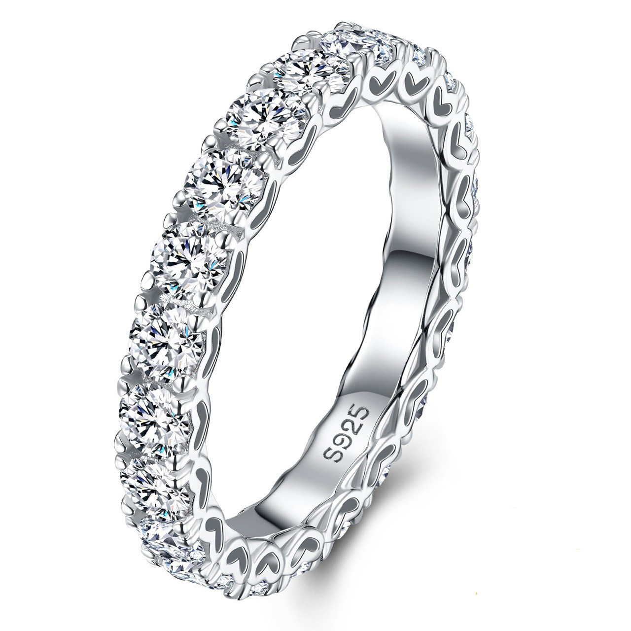 S925 Sterling Silver Full Paved Moissanite Eternity Ring, Stackable Wedding Band
