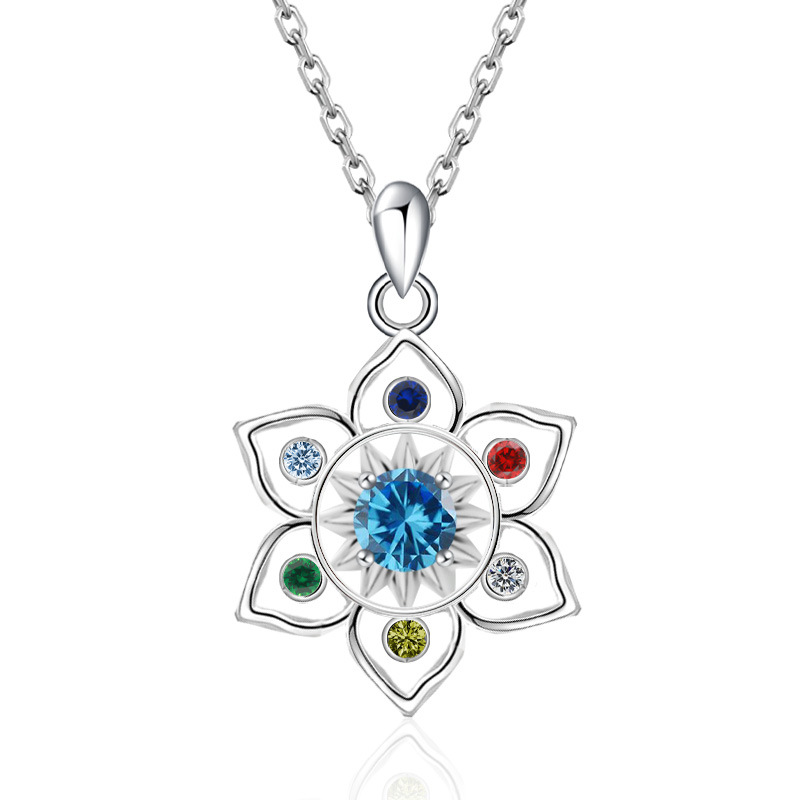 S925 Sterling Silver Chakra Lotus Birthstone Necklace