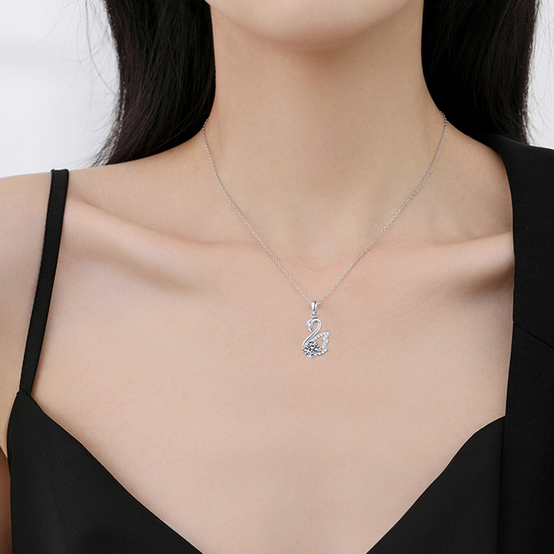 1 Carat Moissanite Swan Pendant Necklace | S925 Sterling Silver Korean Style Minimalist Clavicle Chain