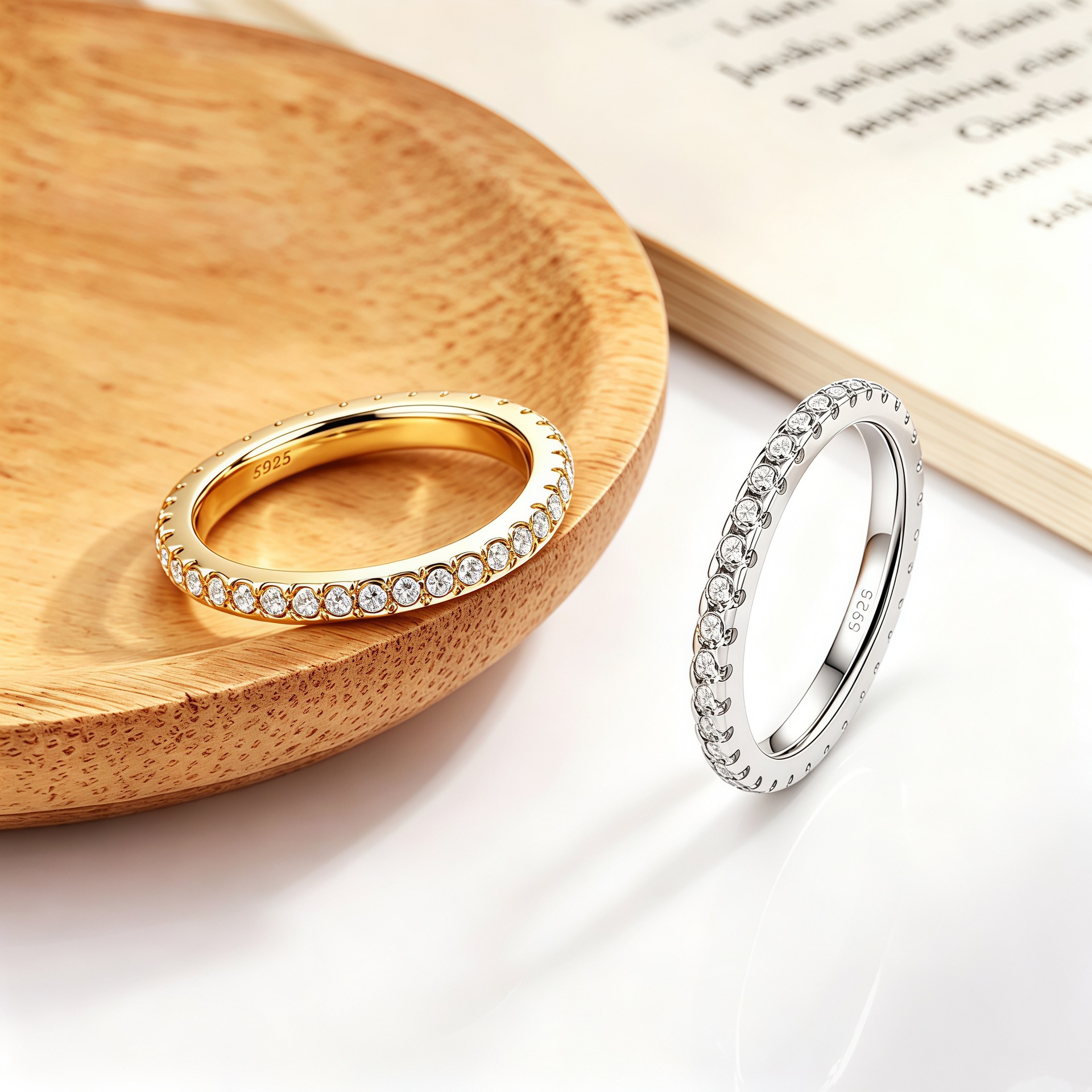 S925 Sterling Silver Eternity Band Ring, Full Paved Moissanite Stackable Wedding Ring