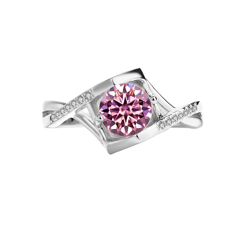 S925 Sterling Silver Angel's Kiss Twist Band Moissanite Ring, Colored Moissanite Engagement Ring