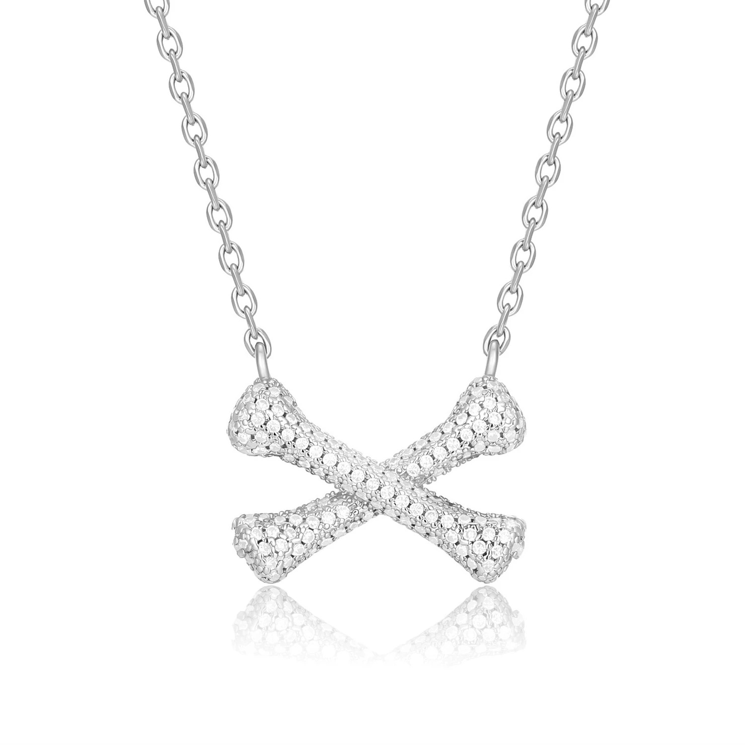 18K Gold Plated 3D Pave Crossbone Pendant Necklace | Unisex Minimalist Streetwear Bone Necklace