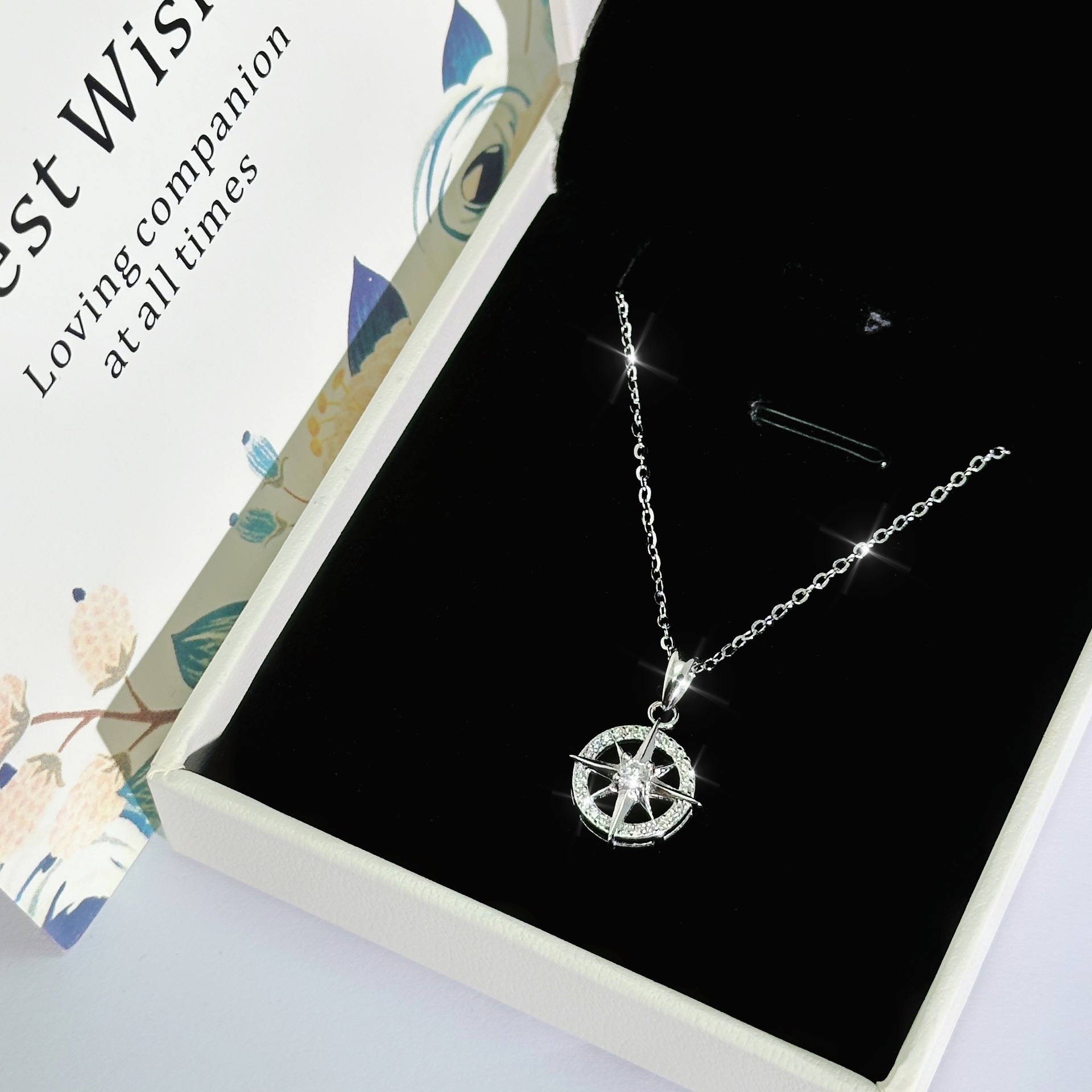 S925 Silver North Star Compass Pendant Necklace