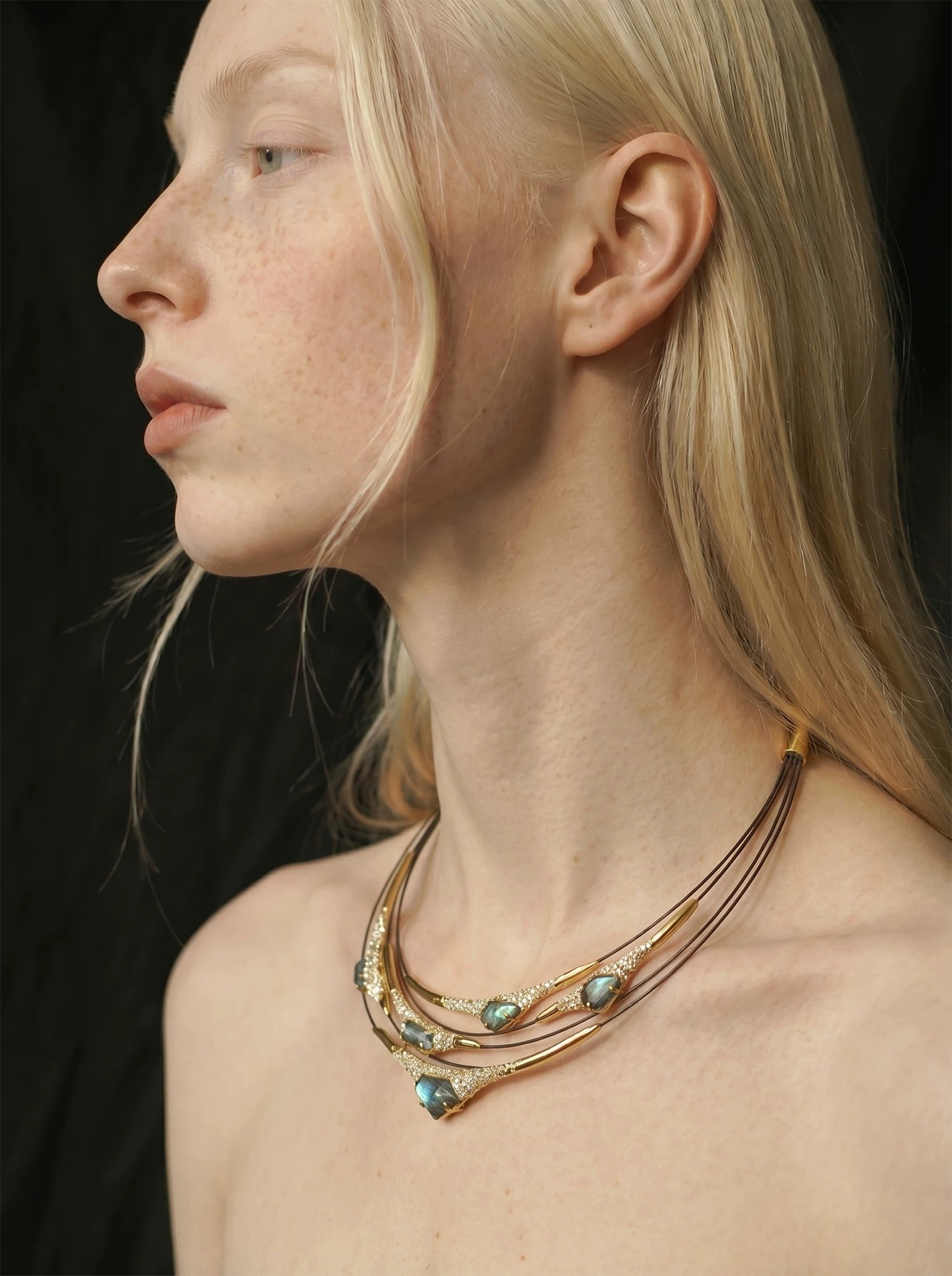 Vintage Natural Abalone Mother of Pearl Multi-Layer Choker | Designer Antique Gold Statement Collar Necklace