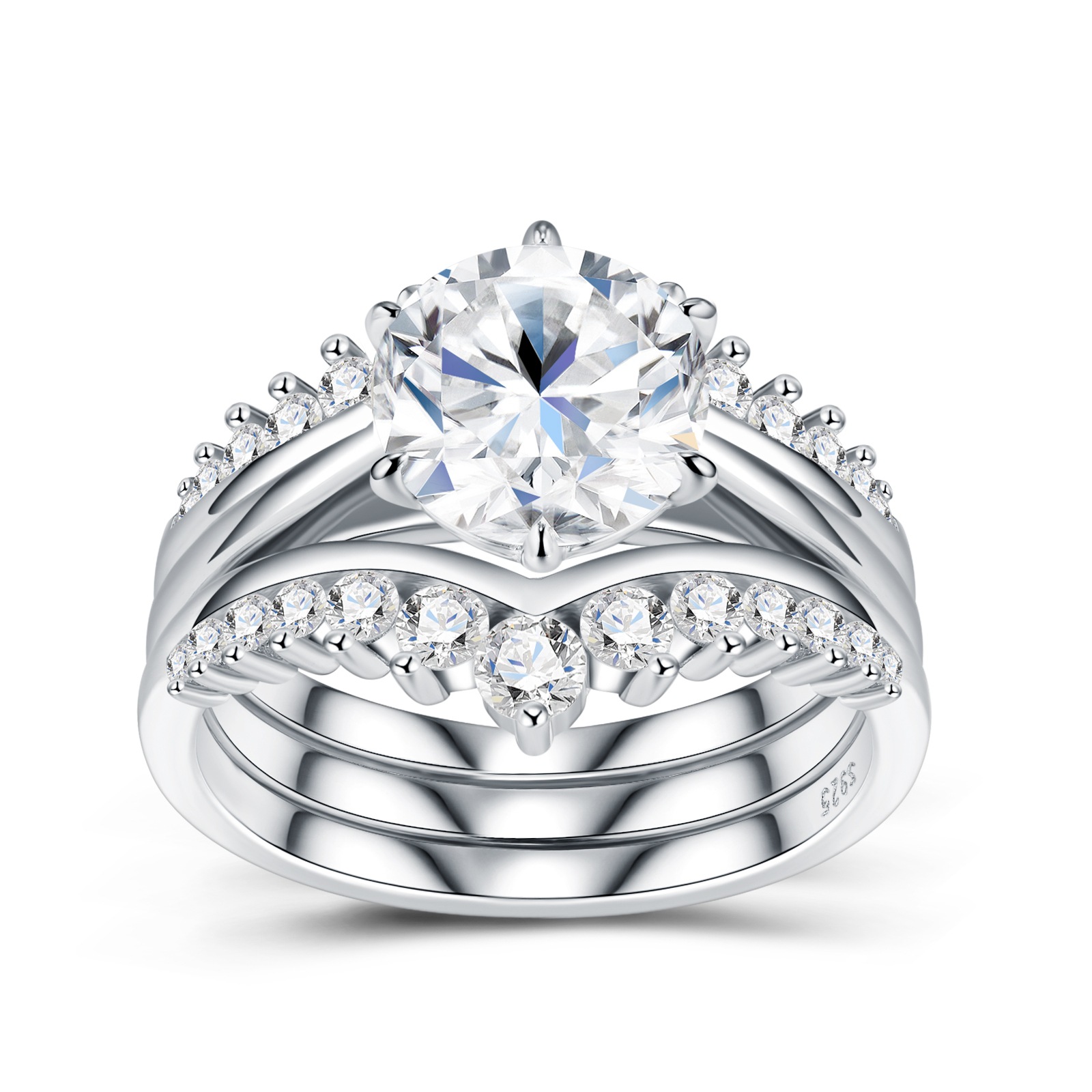 S925 Sterling Silver 3 Carat Moissanite Three Stackable Ring Set