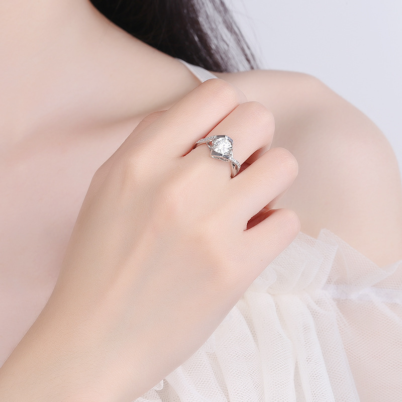 S925 Sterling Silver Angel's Kiss Twist Band Moissanite Ring, Colored Moissanite Engagement Ring