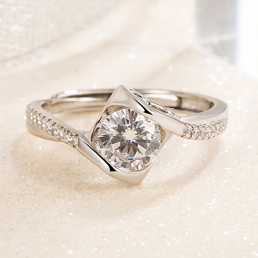 S925 Sterling Silver Angel's Kiss Twist Band Moissanite Ring, Colored Moissanite Engagement Ring