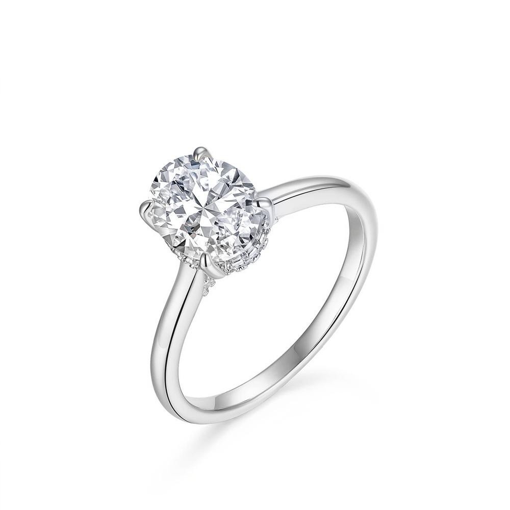 Oval 2 Carat Moissanite Engagement Ring, S925 Sterling Silver Solitaire Promise Ring