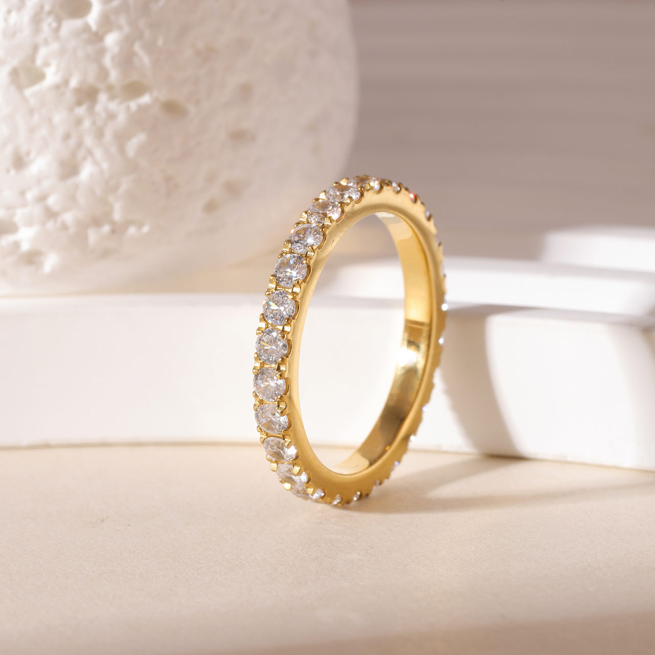 S925 Sterling Silver Eternity Band Ring, Full Paved Moissanite Stackable Wedding Ring