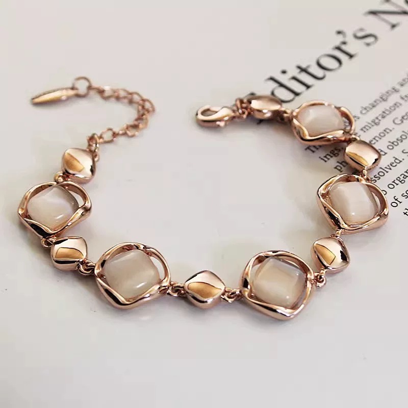 Geometric Rhombus Cat's Eye Bracelet | Designer Minimalist Stone Bracelet for Women