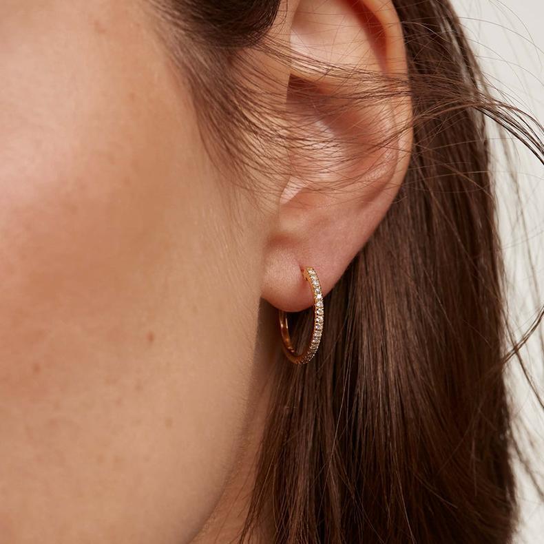 S925 Silver Huggie Hoop Earrings with Paved Stones
