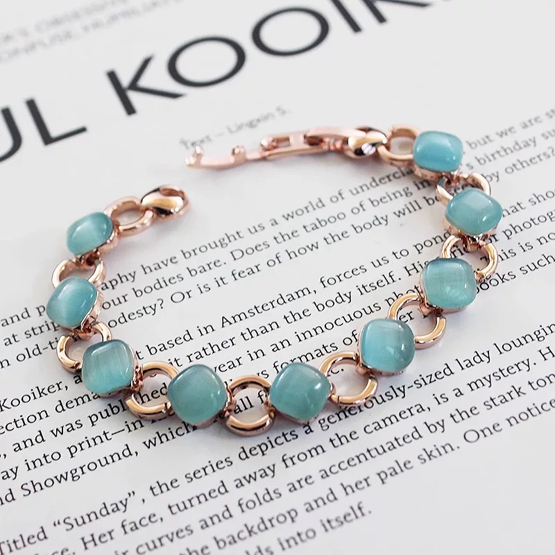 Geometric Rhombus Cat's Eye Bracelet | Designer Minimalist Stone Bracelet for Women