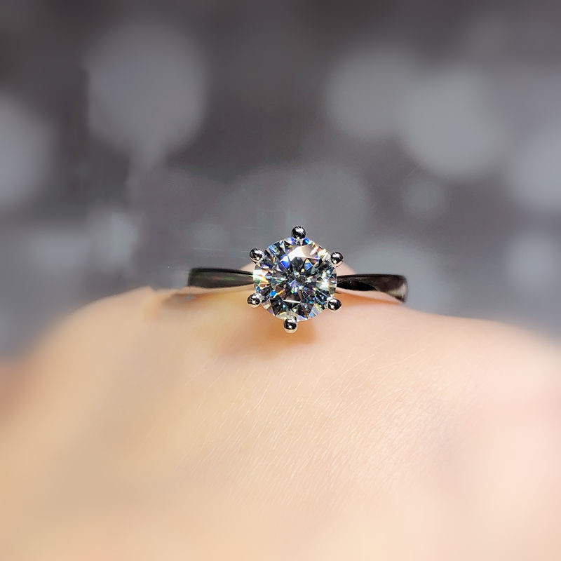 Classic Six Prong Solitaire Ring, S925 Silver with Round Moissanite, Timeless Engagement Promise Ring for Women