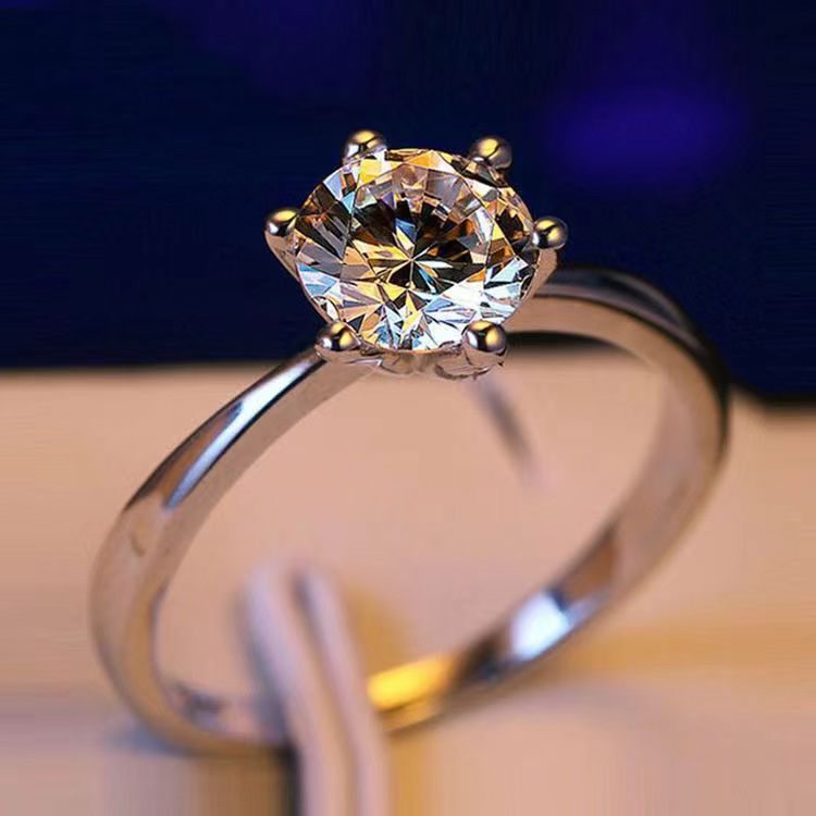 Classic Six Prong Solitaire Ring, S925 Silver with Round Moissanite, Timeless Engagement Promise Ring for Women