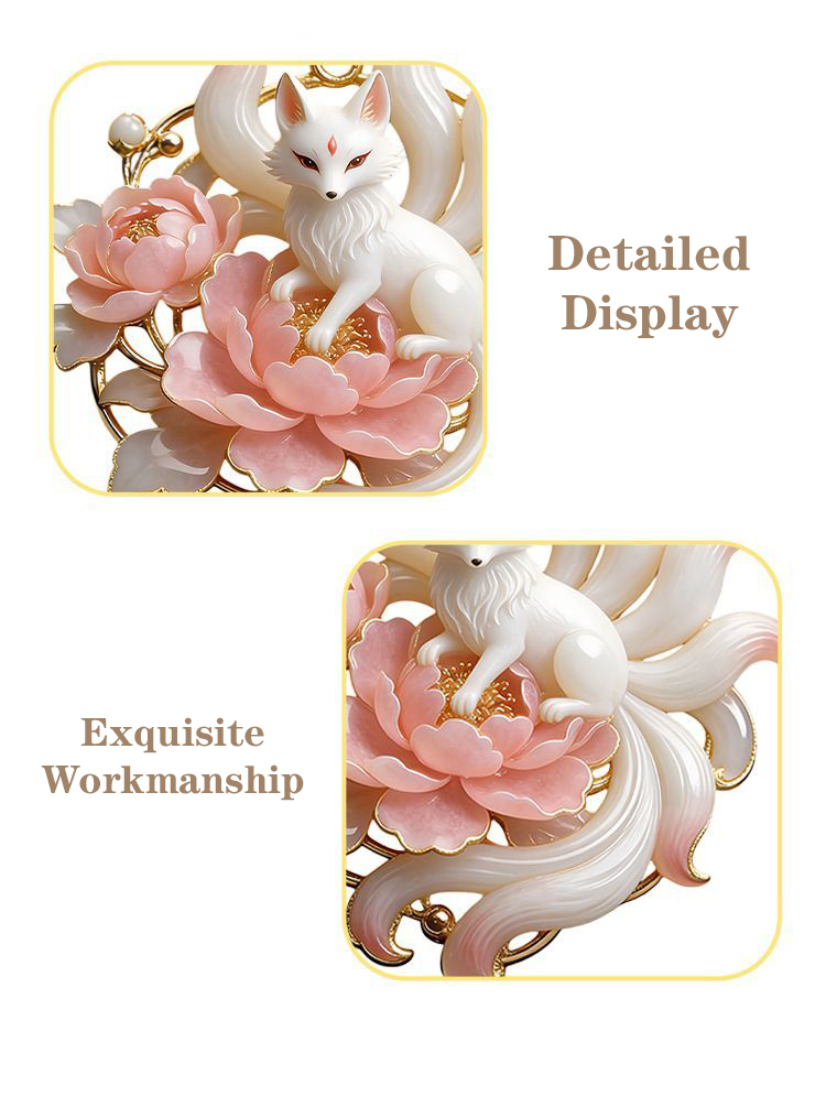 Nine Tailed Fox & Peony Spiritual Charm Keychain | Love Attraction & Good Fortune Bag Adornment