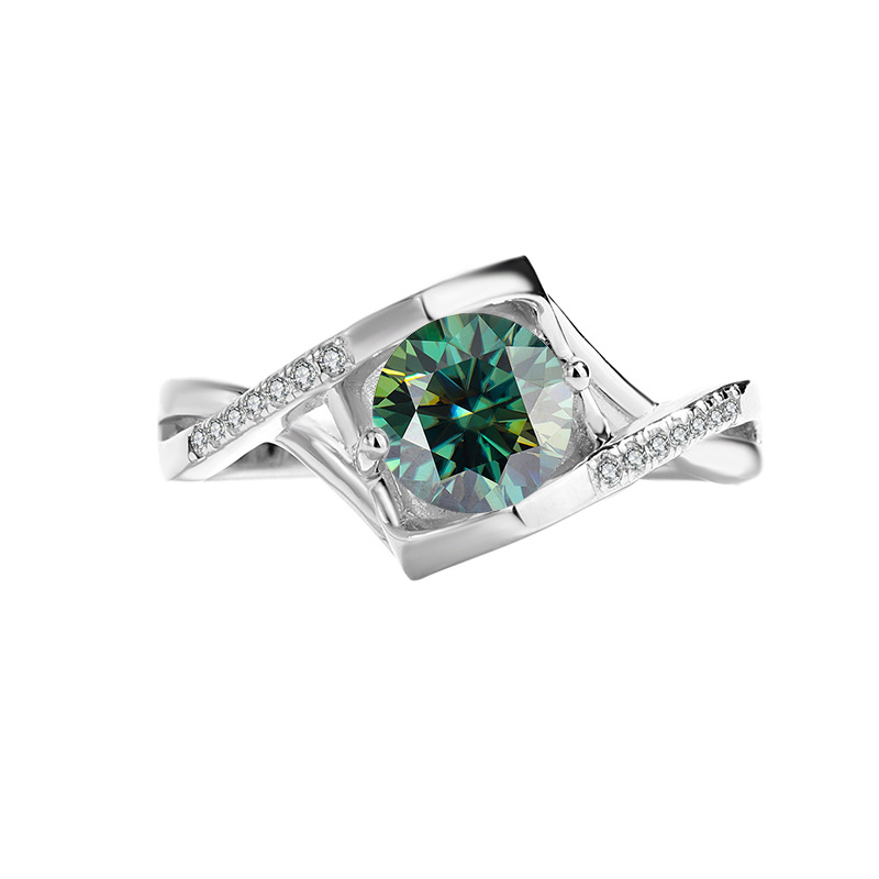 S925 Sterling Silver Angel's Kiss Twist Band Moissanite Ring, Colored Moissanite Engagement Ring
