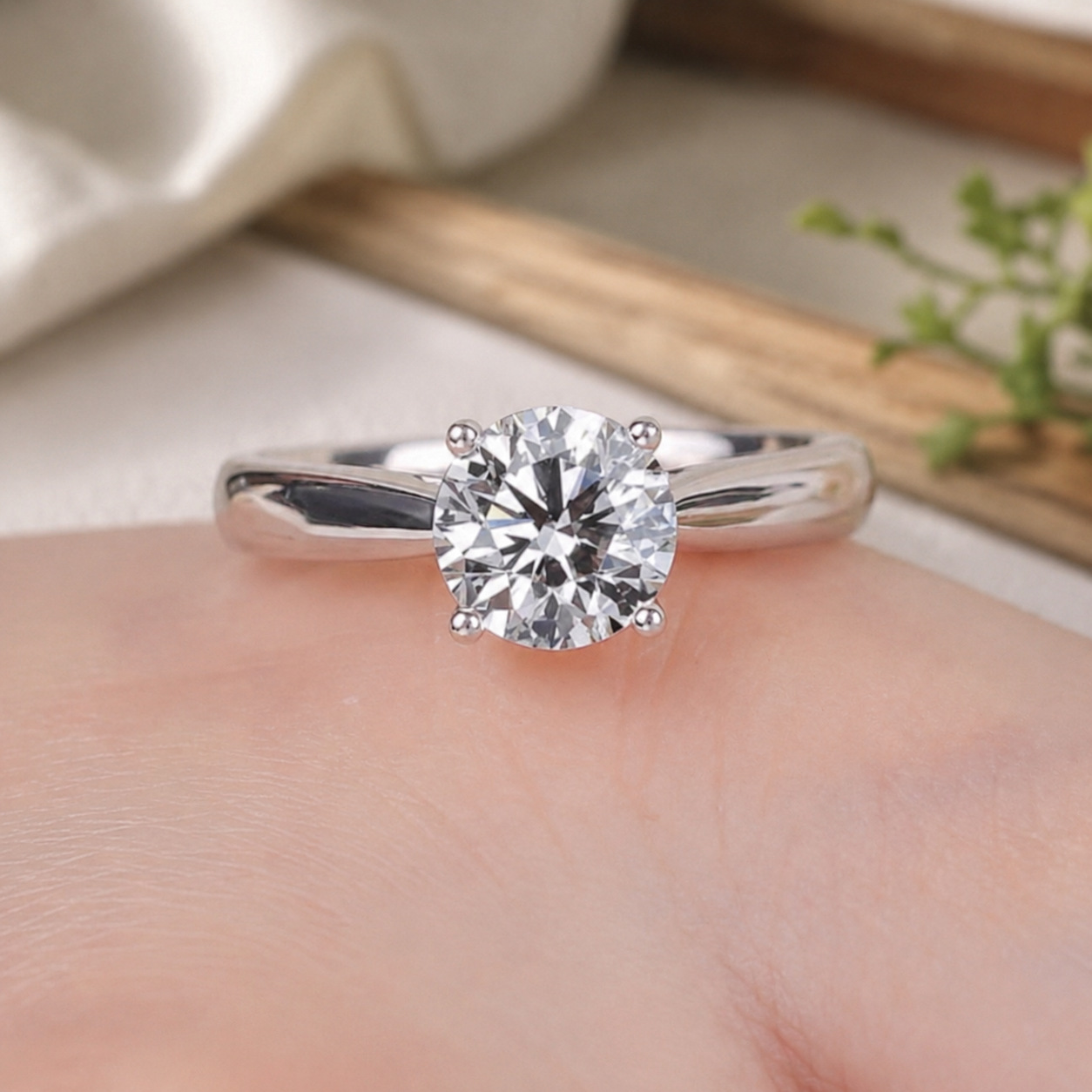 S925 Silver 4-Prong Solitaire Moissanite Ring