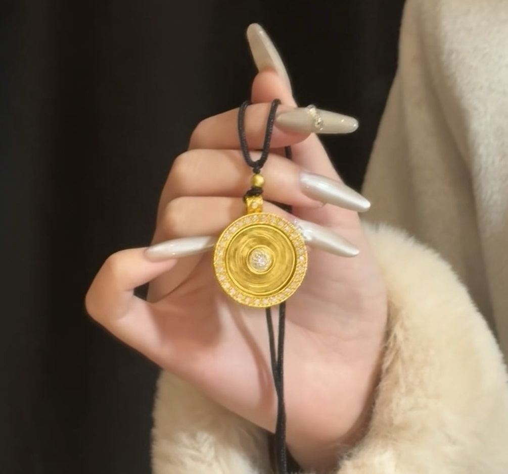 Rotatable 8 Treasures Compass Pendant Necklace, Silver Gold Plated with Moissanite, Vintage  Amulet Jewelry