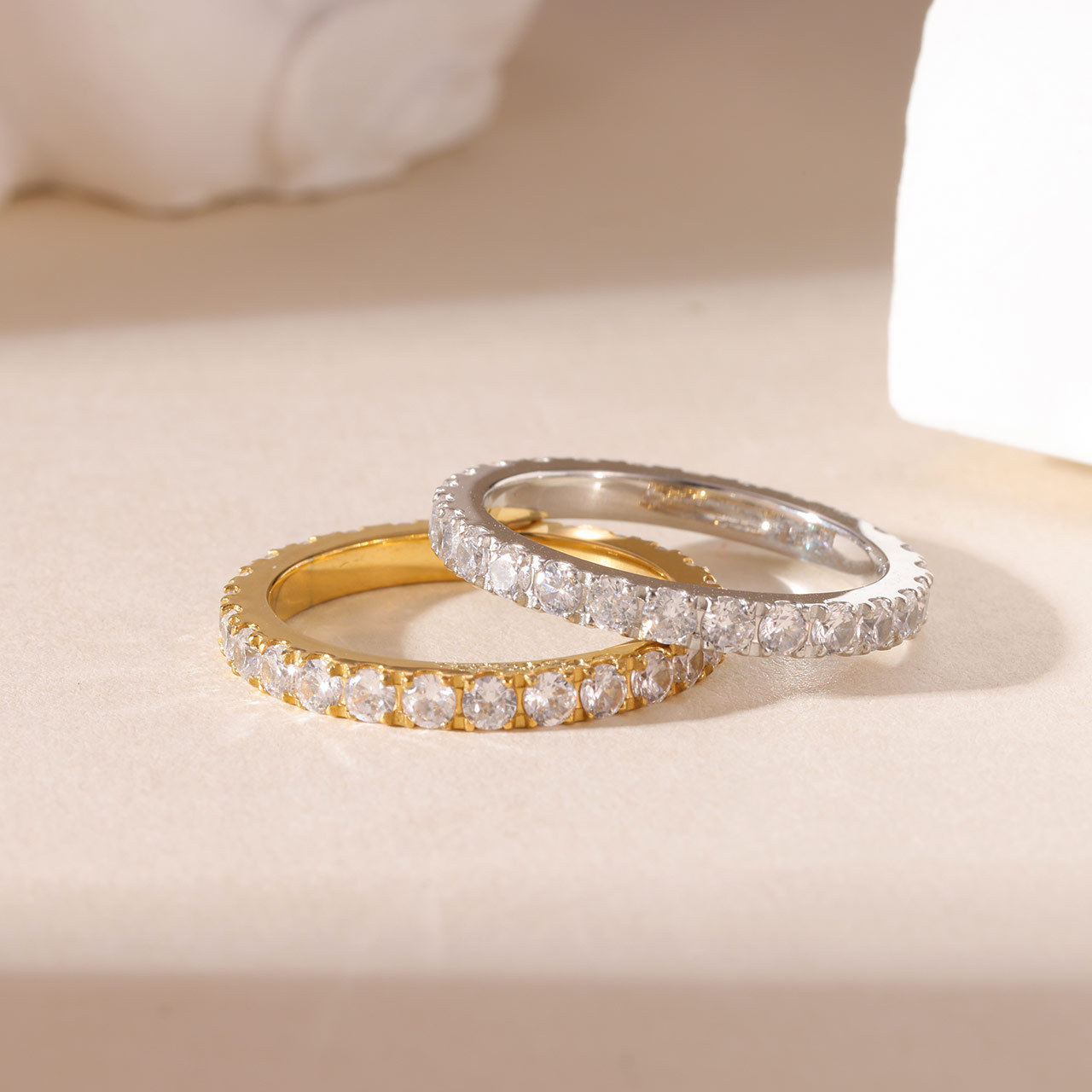 S925 Sterling Silver Eternity Band Ring, Full Paved Moissanite Stackable Wedding Ring
