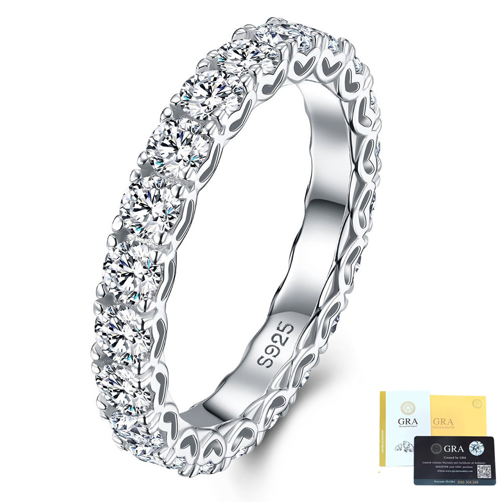 S925 Sterling Silver Full Paved Moissanite Eternity Ring, Stackable Wedding Band