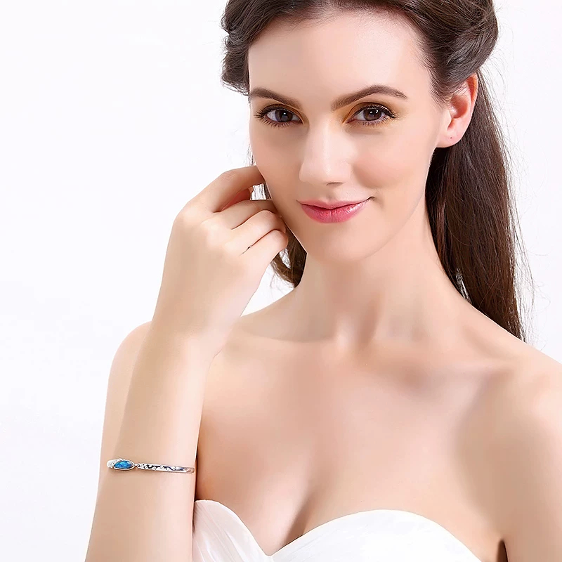 Blue Crystal Zodiac Bangle Bracelet for Women Silver Tone 12 Horoscope Charms Elegant Birthday Gift