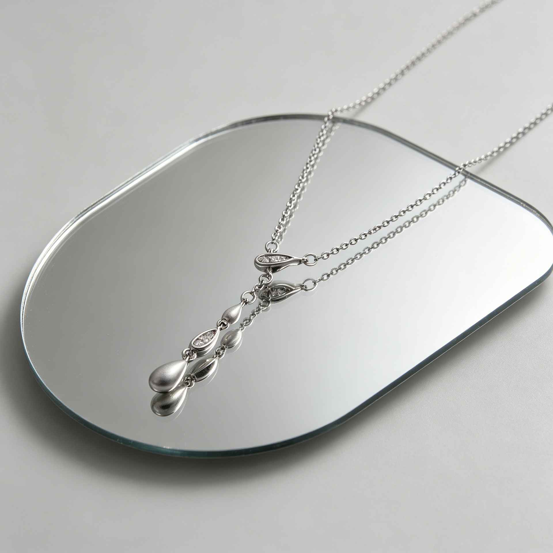 S925 Sterling Silver Teardrop Y-Necklace | French Brushed Tassel Minimalist Collarbone Necklace
