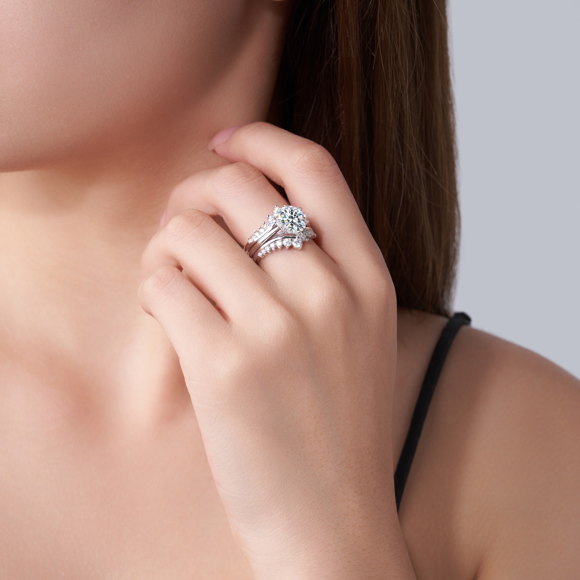 S925 Sterling Silver 3 Carat Moissanite Three Stackable Ring Set