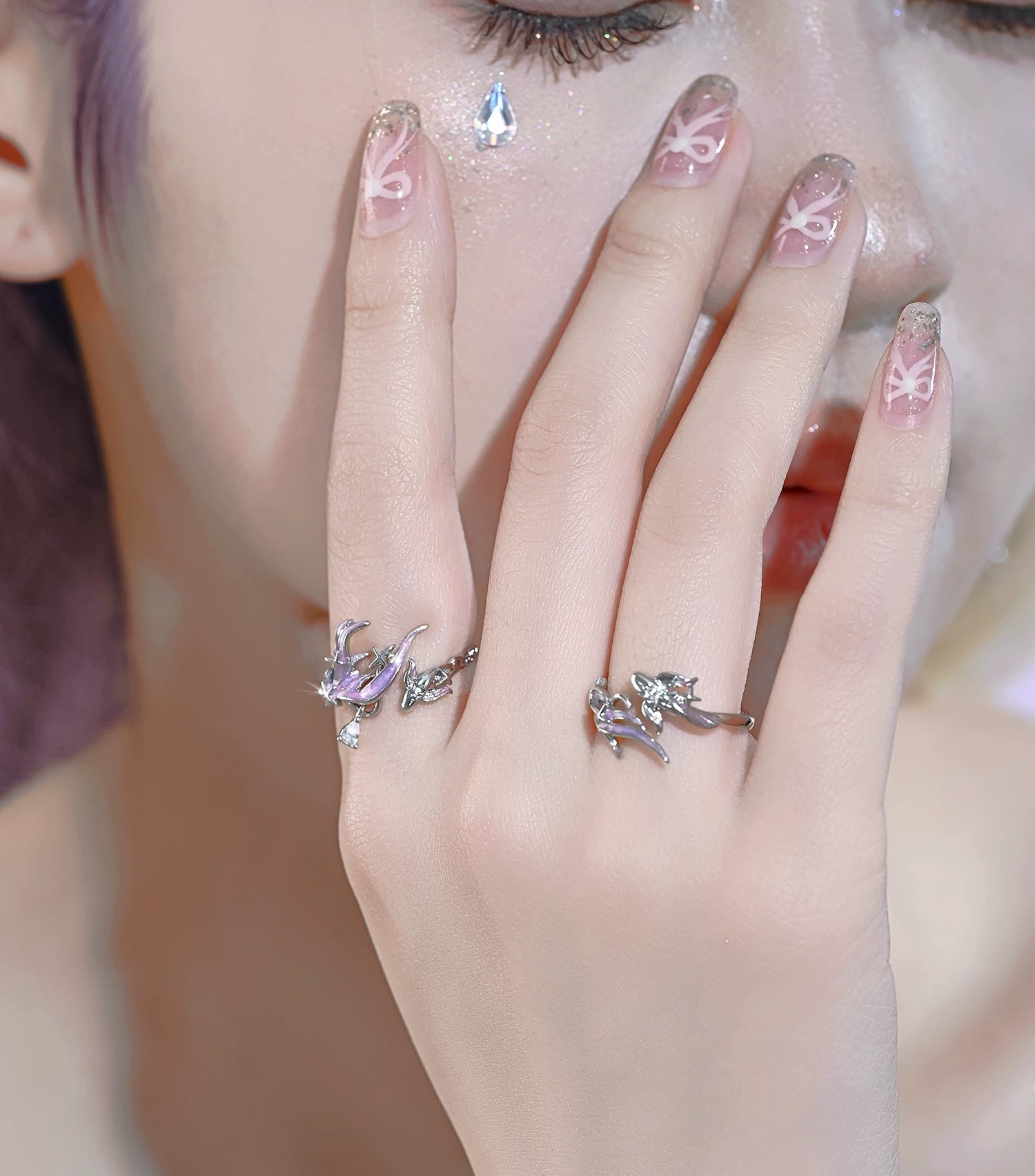 Deep Sea Legend Romantic Couple Open Ring Set | Ice Blue Mermaid Tail Starfish Matching Ring Pair