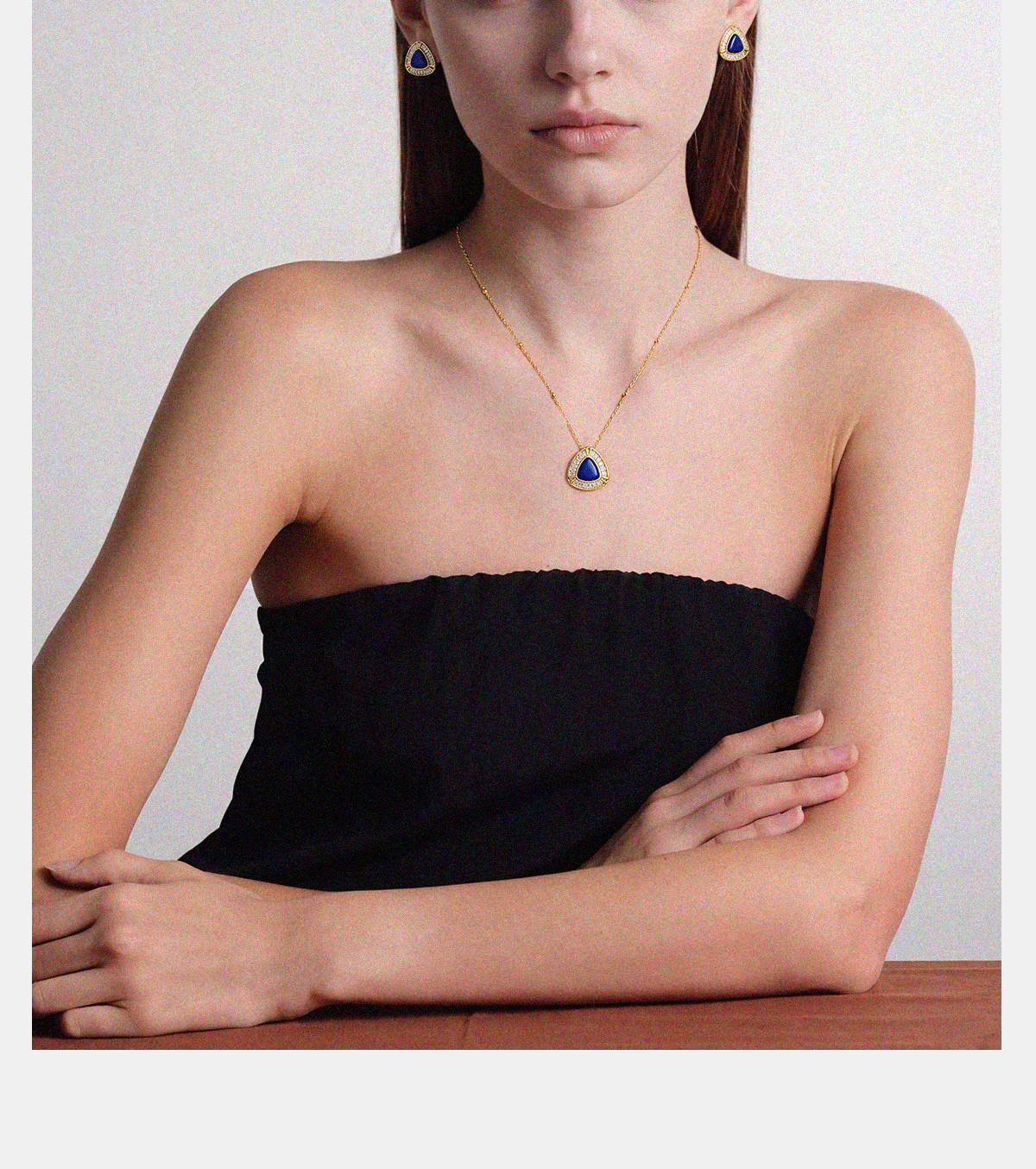 Natural Lapis Lazuli Triangle Pendant Necklace | Designer K-Gold Light Luxury Minimalist Necklace