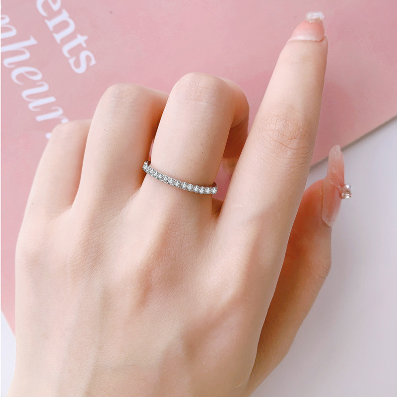 S925 Sterling Silver Eternity Band Ring, Full Paved Moissanite Stackable Wedding Ring