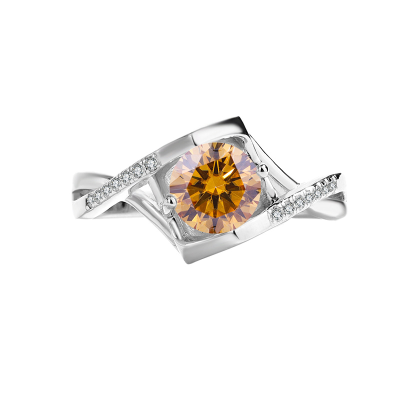 S925 Sterling Silver Angel's Kiss Twist Band Moissanite Ring, Colored Moissanite Engagement Ring