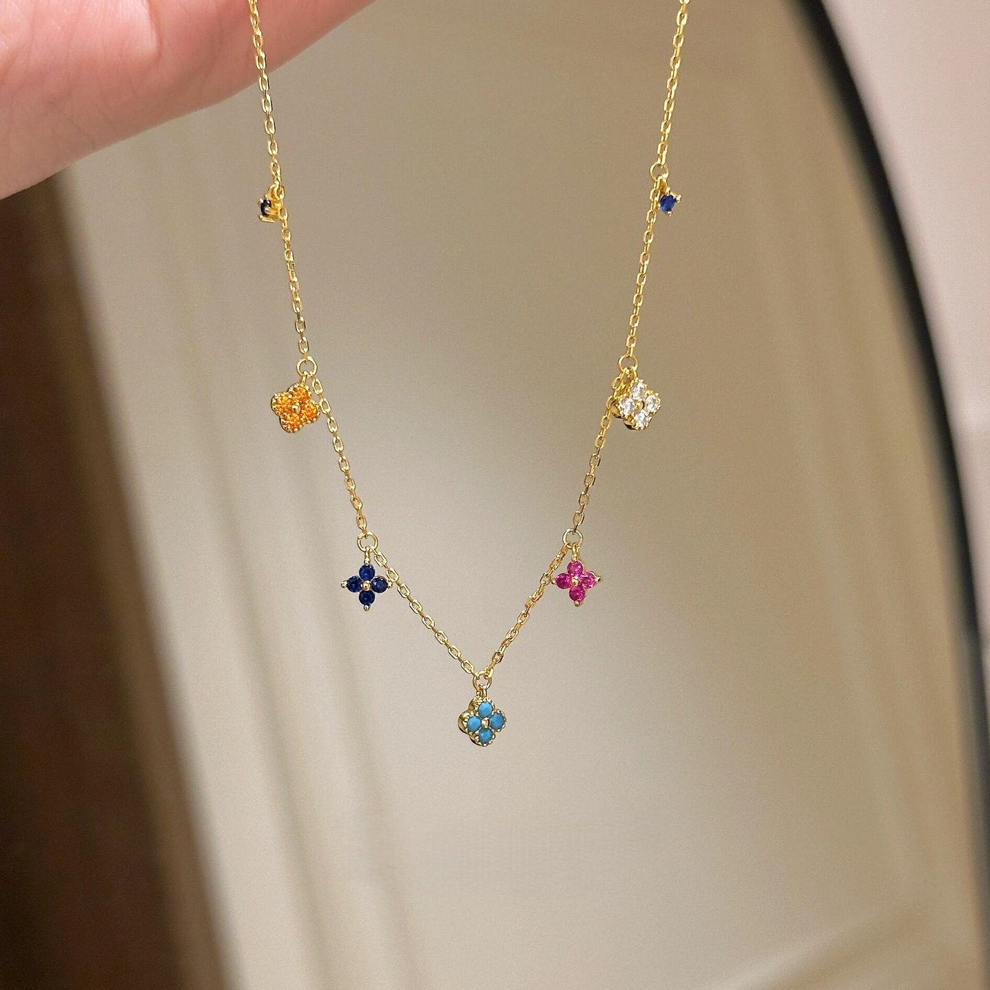  Colorful Mini Clover Pendant Necklace, Dainty Lucky Four Leaf Clover Choker