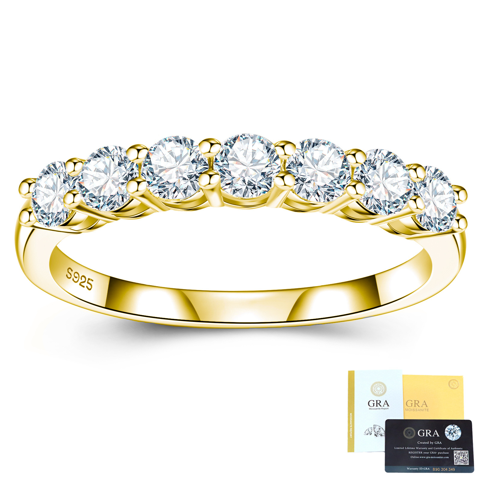S925 Sterling Silver 7 Stones Moissanite Band Ring, Half Eternity Stackable Ring