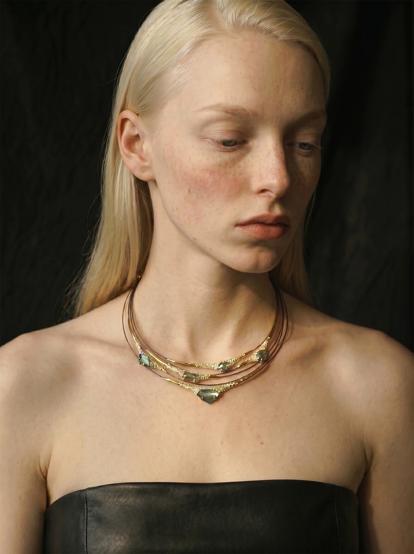 Vintage Natural Abalone Mother of Pearl Multi-Layer Choker | Designer Antique Gold Statement Collar Necklace
