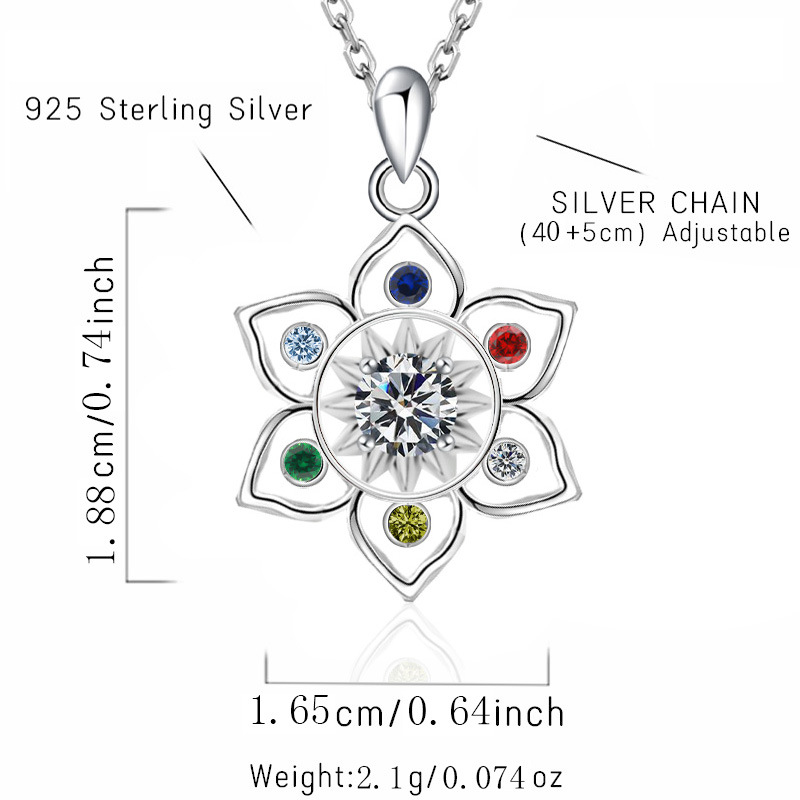 S925 Sterling Silver Chakra Lotus Birthstone Necklace
