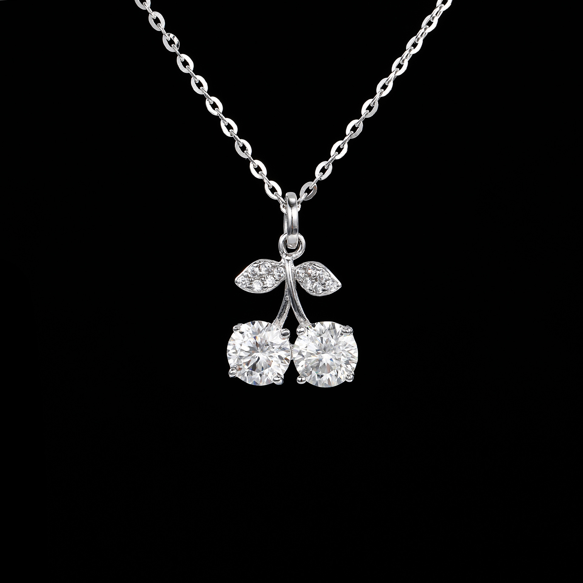 S925 Sterling Silver Cherry Moissanite Pendant Necklace｜Exquisite Double-Stone Choker for Daily Wear