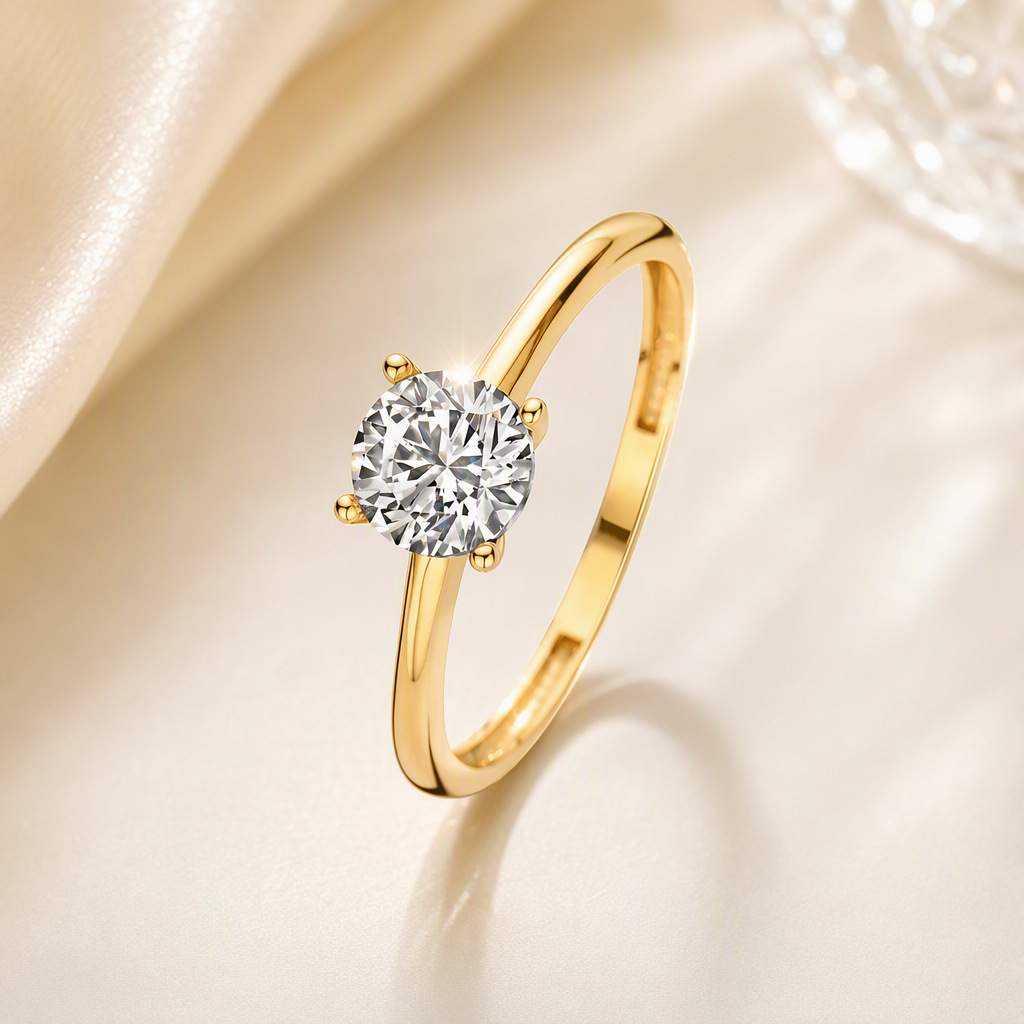 S925 Silver 4-Prong Solitaire Moissanite Ring