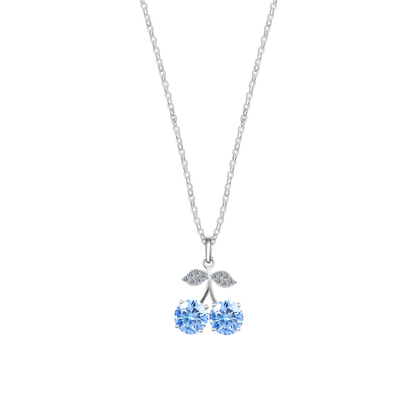 S925 Sterling Silver Cherry Moissanite Pendant Necklace｜Exquisite Double-Stone Choker for Daily Wear